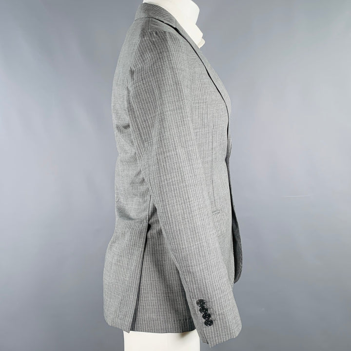 LARDINI Size 38 Grey White Stripe Wool Notch Lapel Sport Coat