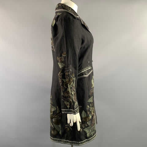 DB SPORT Size XL Black Grey Silk Blend Floral Single breasted Coat