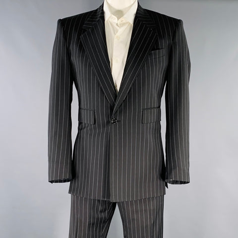 DOLCE & GABBANA Size 42 Black Grey Pinstripe Polyester Blend Suit