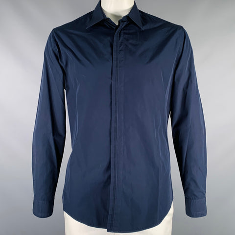 HERMES Size L Navy Cotton Button Up Long Sleeve Shirt