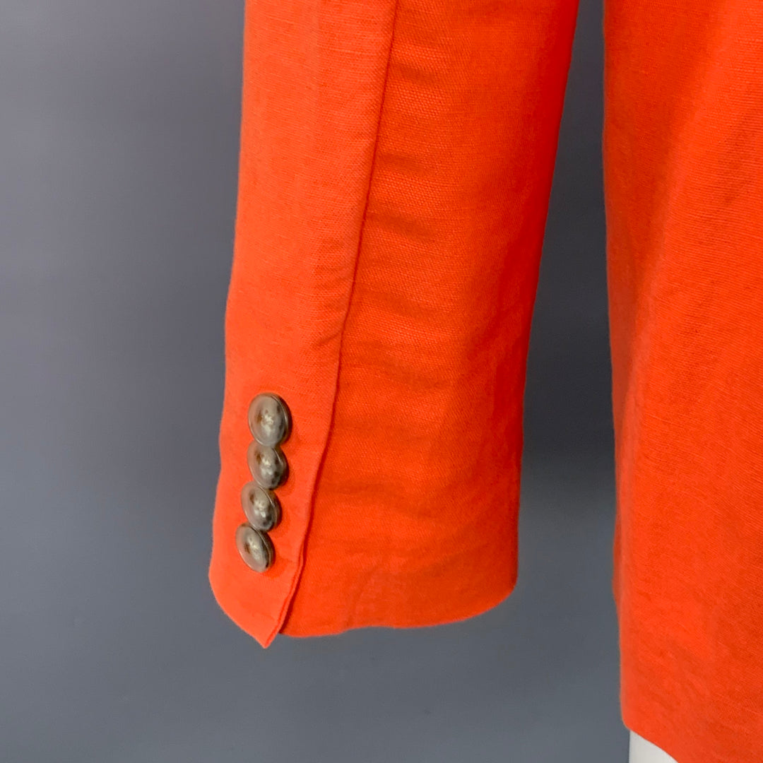 RALPH LAUREN Size 4 Orange Linen Cotton Notch Lapel Jacket Blazer