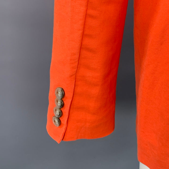 RALPH LAUREN Size 4 Orange Linen Cotton Notch Lapel Jacket Blazer