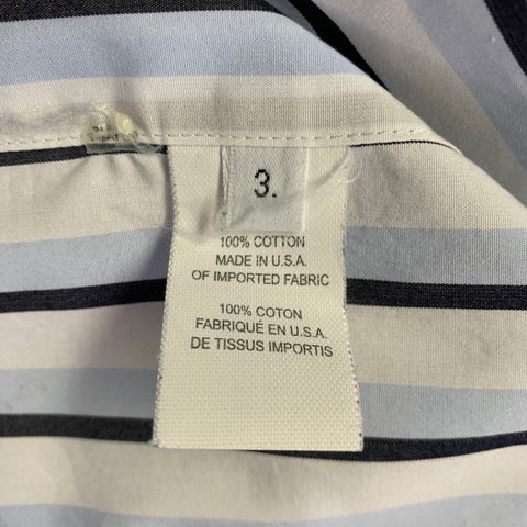 THOM BROWNE Size L White Black Blue Stripe Cotton One Pocket Long Sleeve Shirt