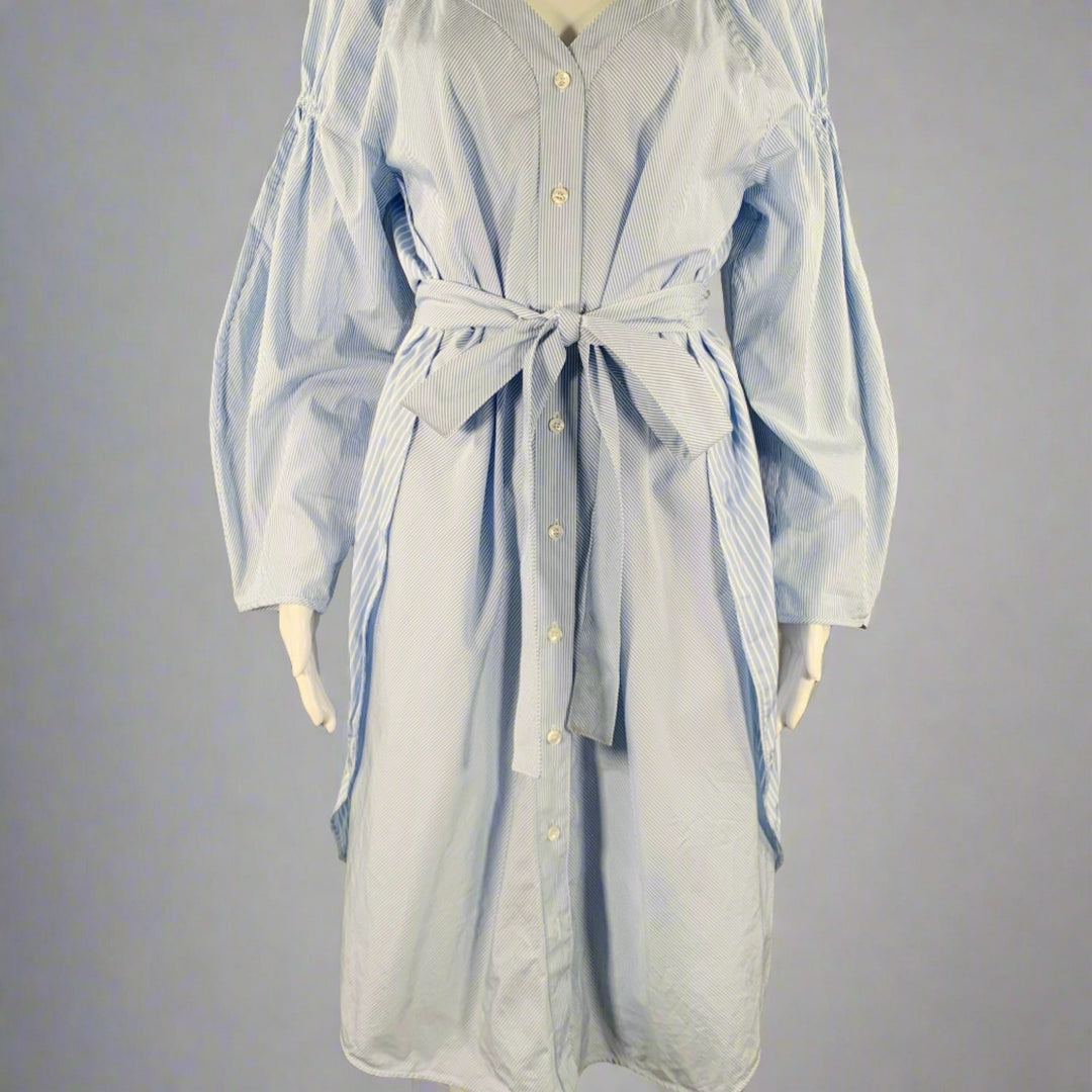 STELLA McCARTNEY Size 8 Blue White Cotton Stripe Belted Shirt Dress