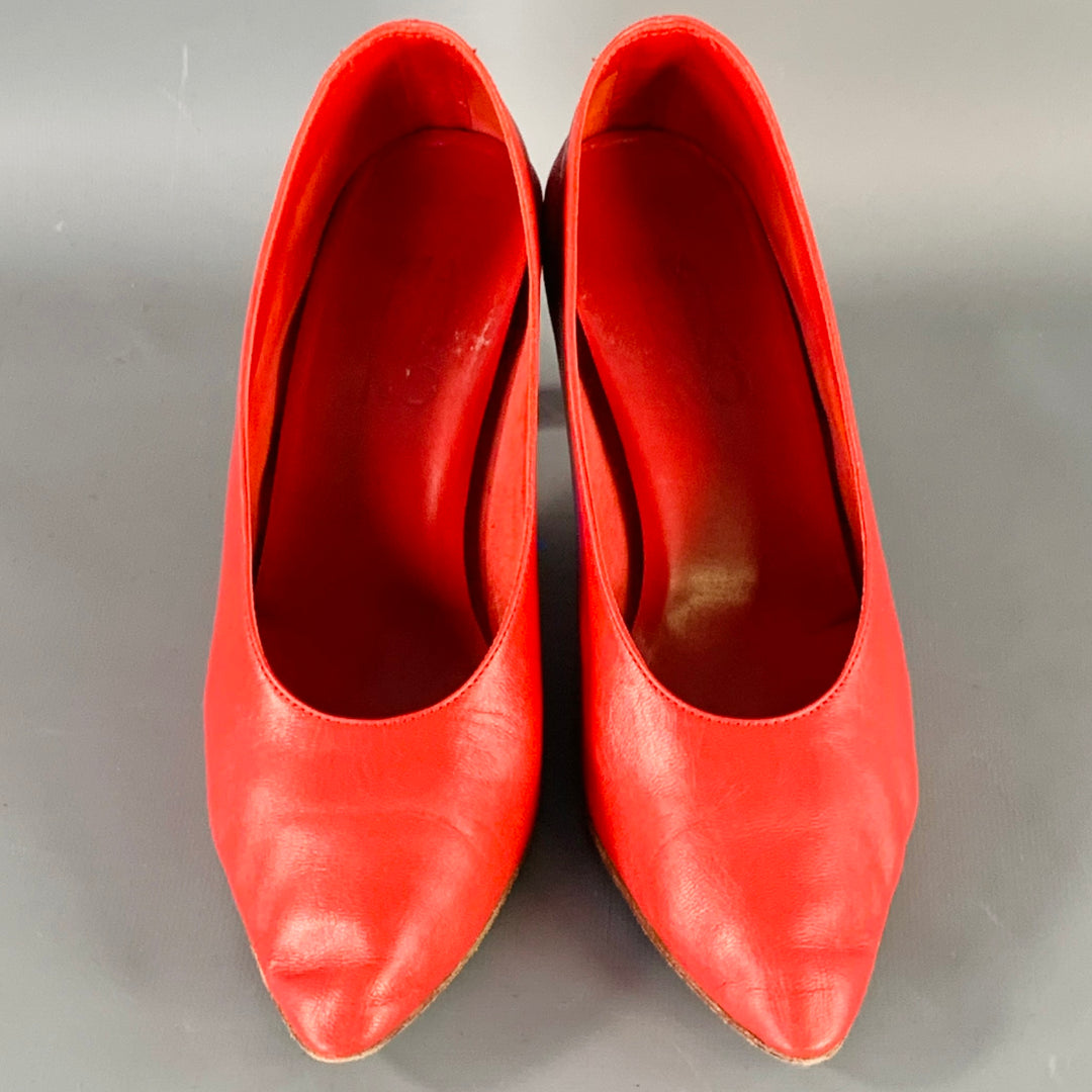 MARTINIANO Size 7.5 Red Goat Leather Pointed Toe Pumps