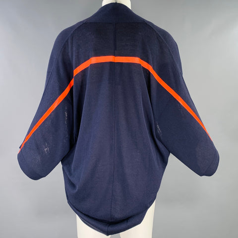 YANTOR One Size Navy Red Knit Acrylic Cotton Open Front Cardigan