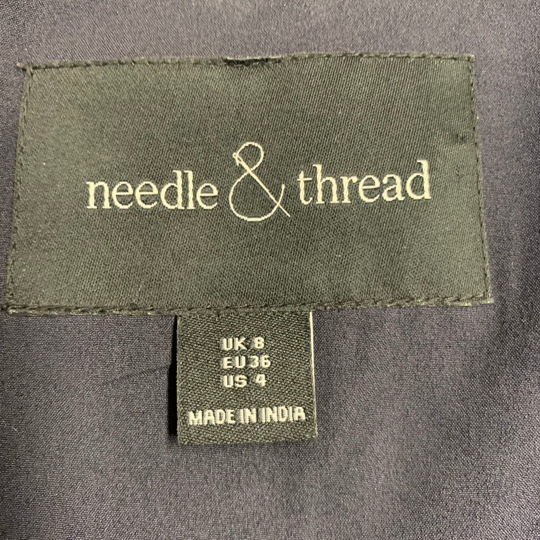 NEEDLE AND THREAD Size 4 Navy Burgundy White Embroidered Floral Bomber Jacket