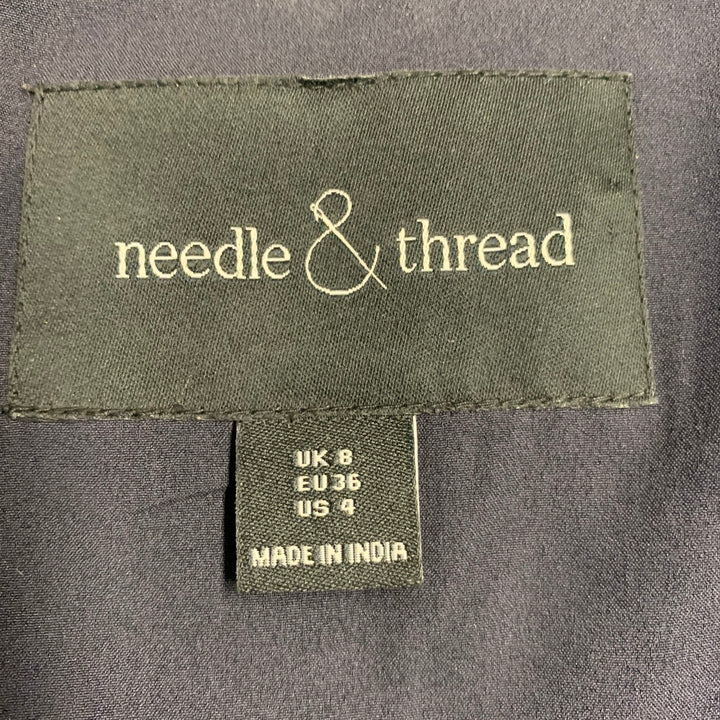 NEEDLE AND THREAD Size 4 Navy Burgundy White Embroidered Floral Bomber Jacket