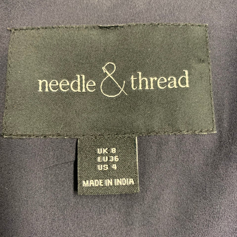 NEEDLE AND THREAD Size 4 Navy Burgundy White Embroidered Floral Bomber Jacket