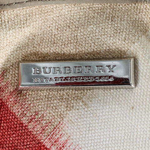 BURBERRY Beige Red Plaid Canvas Tote Handbag