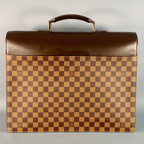 LOUIS VUITTON Ebene Brown Beige Damier Leather Coated Canvas Briefcase Bag