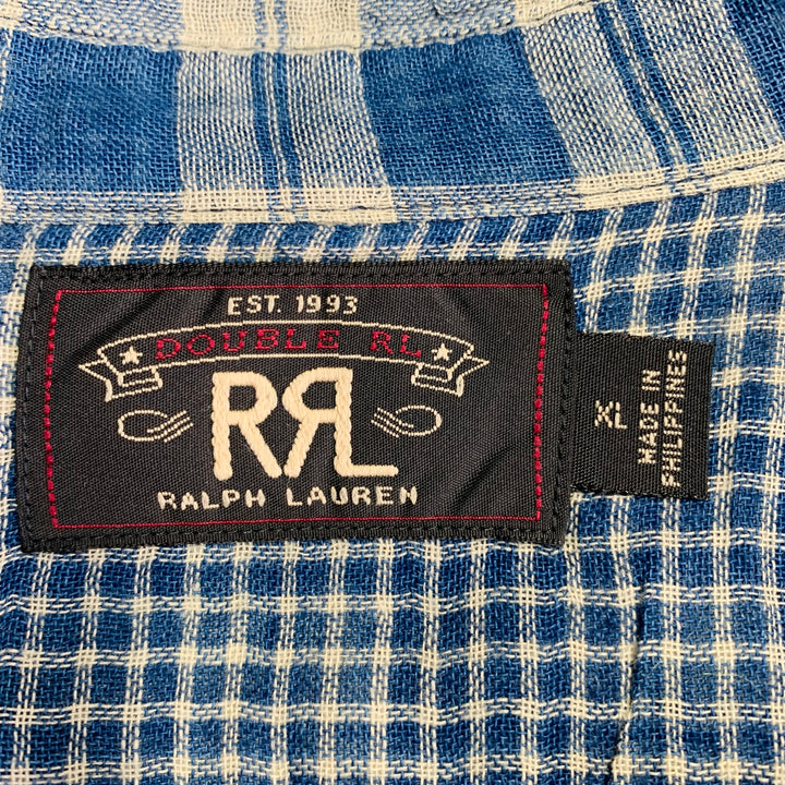 RRL by RALPH LAUREN Size XL Blue Cream Plaid Cotton Long Sleeve Shirt