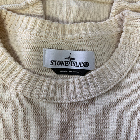 STONE ISLAND Size XL Cream Knitted Cotton Ribbed Pullover