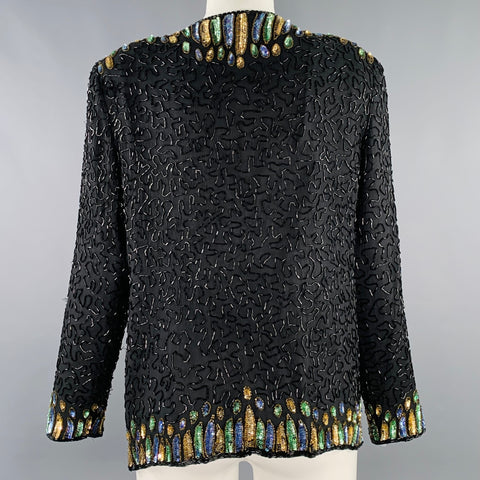 ZENITH FASHIONS Size M Black Multi Color Silk Sequined Jacket Blazer