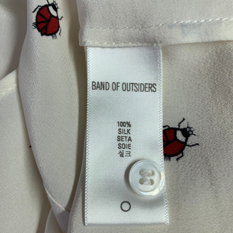 BAND OF OUTSIDERS Size 0 Cream Red Silk Lady Bug Long Sleeve Blouse
