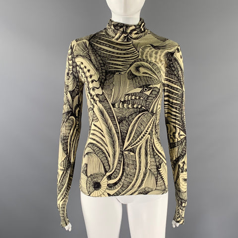 DRIES VAN NOTEN Size S Black Cream Viscose Elastane Geometric Casual Top