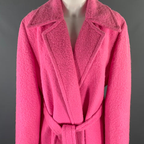 HELMUT LANG Size M Pink Alpaca Wool Textured Belted Coat