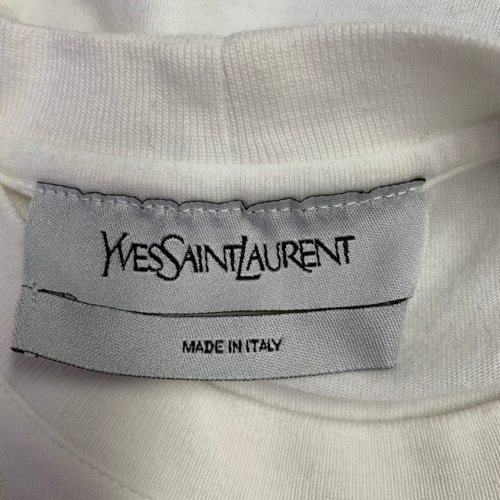 YVES SAINT LAURENT Rare Size L White Black Figures Cotton Short Sleeve T-shirt