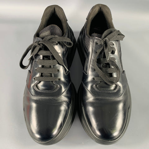PRADA Size 7.5 Black Mesh Leather Sneakers