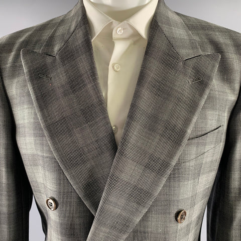 VALENTINO Size 38 Grey Black Glen Check Virgin Wool Peak Lapel Sport Coat