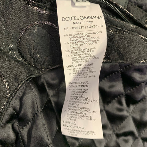 DOLCE & GABBANA Taille 34 Veste Bomber en Coton Mélangé Noir à Cercles Argentés