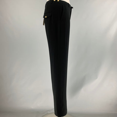 VINCE Talla 12 Pantalones de vestir negros con bragueta y cremallera en mezcla de triacetato