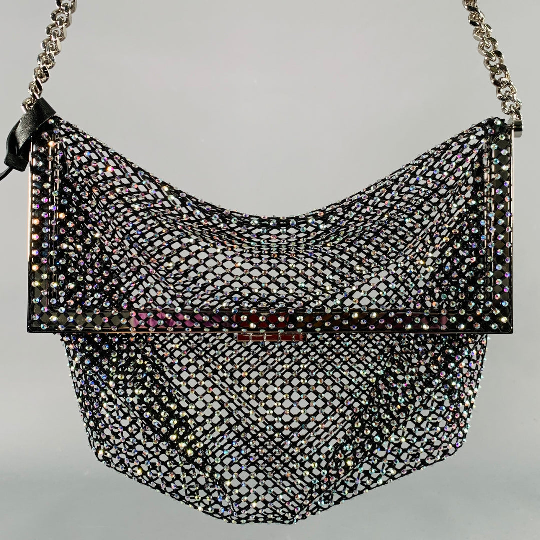 SAINT LAURENT Black Silver Crystal Evening Handbag