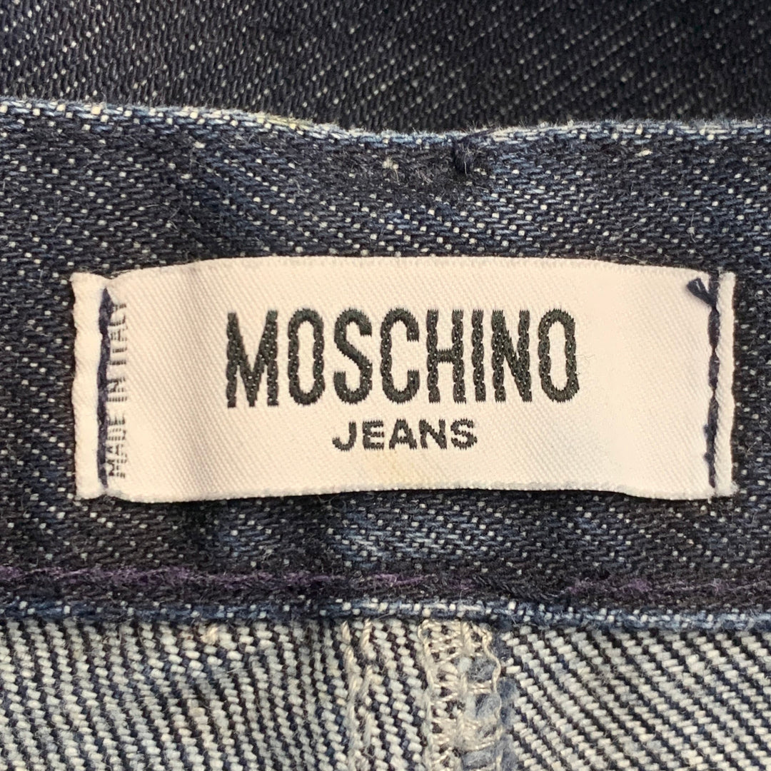MOSCHINO Size 6 Indigo Purple Denim Twill Floral Straight Jeans