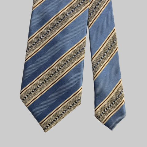 ERMENEGILDO ZEGNA One Size Blue Cream Diagonal Stripe Silk Tie