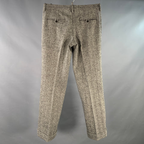 DSQUARED2 Size 32 Black White Herringbone Wool Button Fly Casual Pants