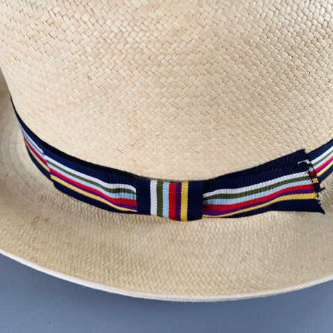 TURNBULL & ASSER Size L Beige Multi Color Woven Ribbon Straw Panama Hat