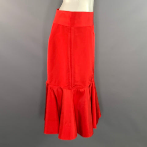 DANIELLE ROLLINS Size 6 Red Silk Ruffle Skirt