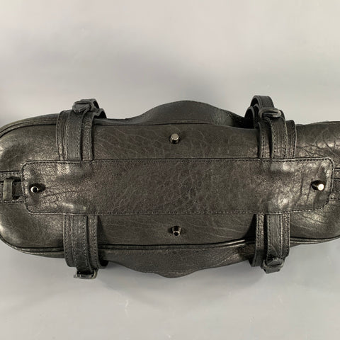 BURBERRY Black Gunmetal Leather Top Handles Handbag