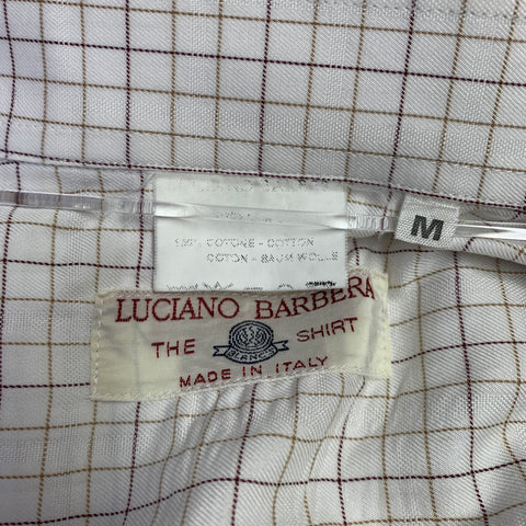 LUCIANO BARBERA Size M Off White Tan Checkered Cotton Long Sleeve Shirt