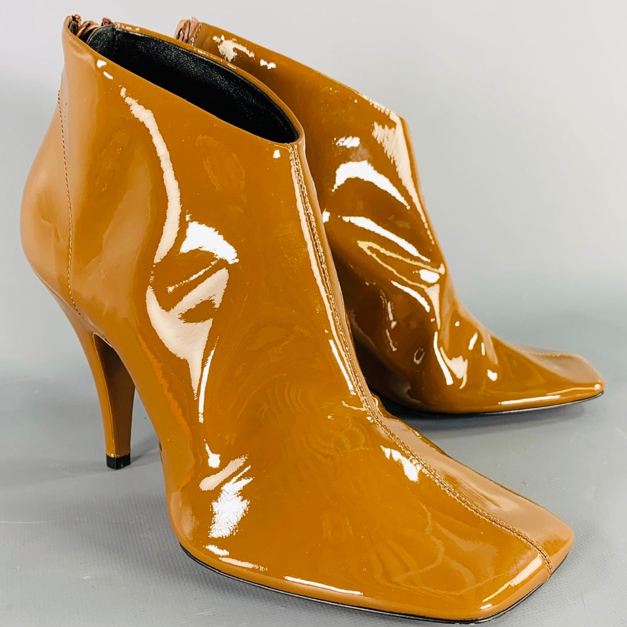 PHOEBE PHILO Size 7.5 Camel Patent Leather Square Toe Boots – Sui