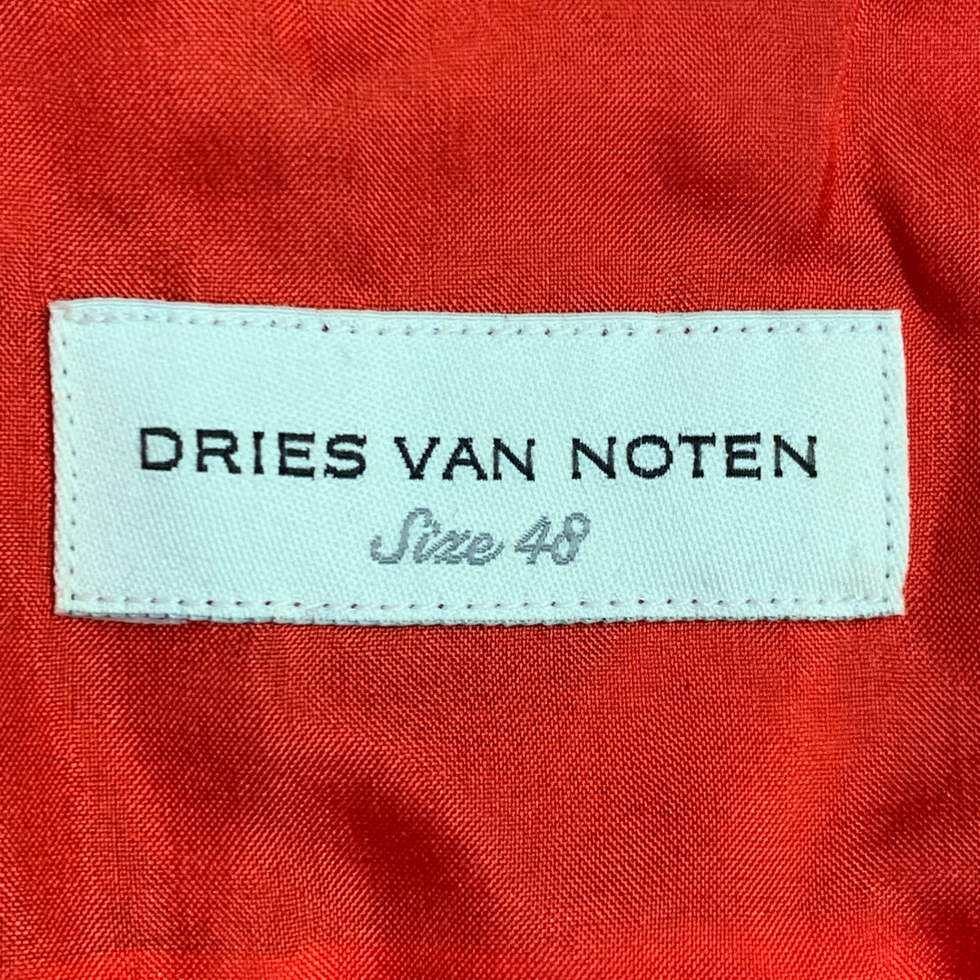 DRIES VAN NOTEN Size 38 Red Floral Viscose Silk Blend Sheer Long Sleeve Shirt