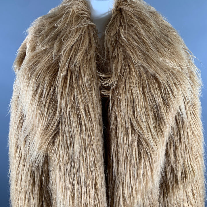 THE FRANKIE SHOP Size M/L Camel Modacrylic Blend Faux Fur Notch Lapel Coat