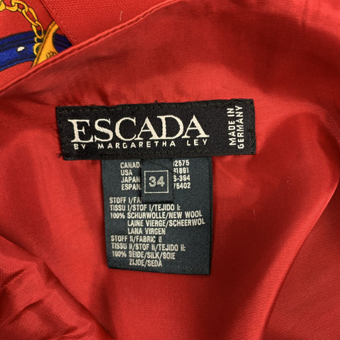 ESCADA Size 4 Red  Blue Silk Equestrian Horse Vest