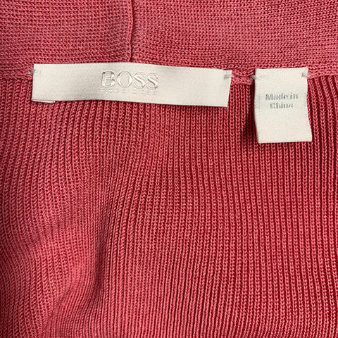 HUGO BOSS Taille M Cardigan court en maille côtelée de coton viscose rose ouvert sur le devant