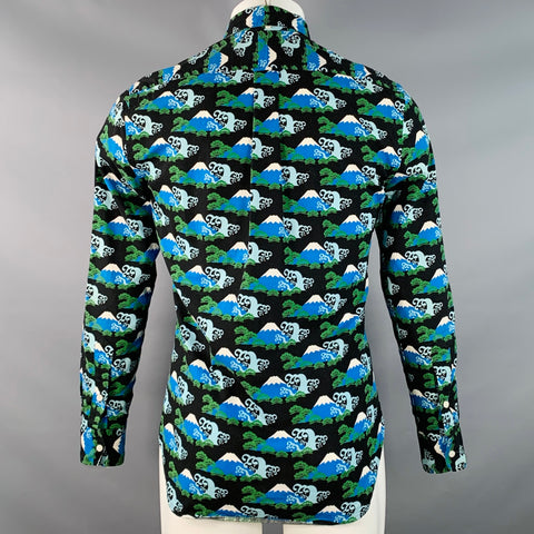 GITMAN VINTAGE Size S Blue Black Mt. Fuji Cotton Button Down Collar Long Sleeve Shirt