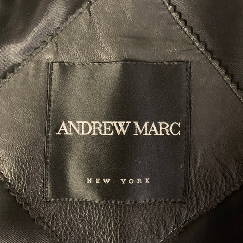 ANDREW MARC Size L Black Leather Pointed Collar Vest