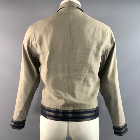 GIORGIO ARMANI Size S Khaki Navy RN 103723 Linen Blend Jacket