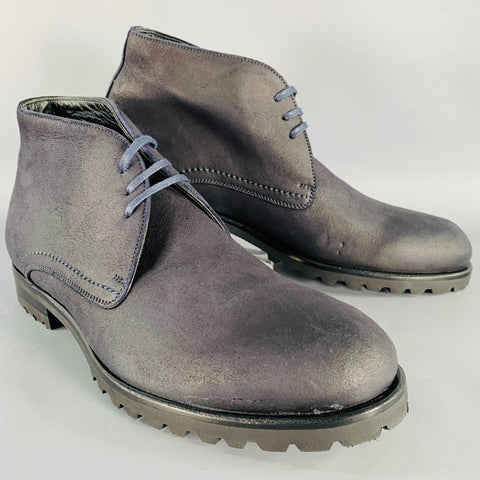 HARRYS OF LONDON Size 8 Griffen Black Nubuck Leather Lace-Up Boots