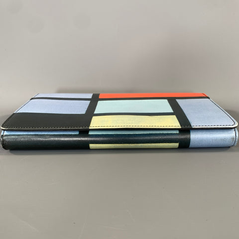 THE MET Orange Light Blue Geometric Leather Clutch Bag