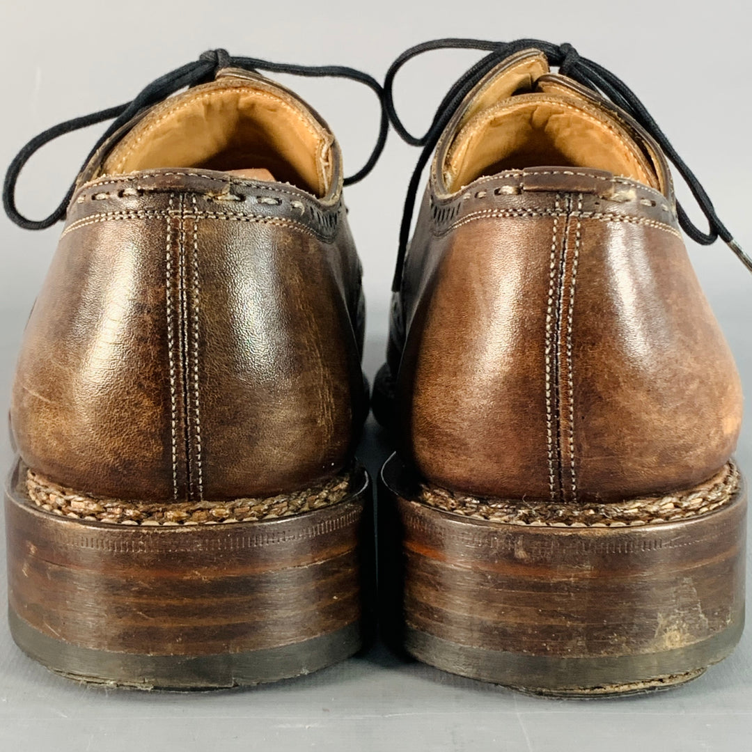 CALZOLERIA HARRIS Size 11 Brown Taupe Leather Wingtip Derby Lace-Up Shoes