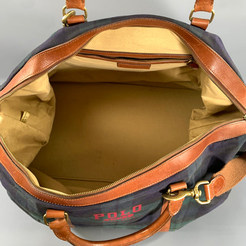 POLO Green Navy Plaid Canvas leather Bag