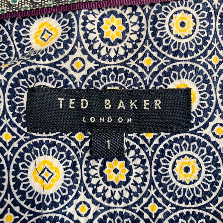 TED BAKER Size XS Hexwiz Navy White Circles Cotton One Pocket Long Sleeve Shirt