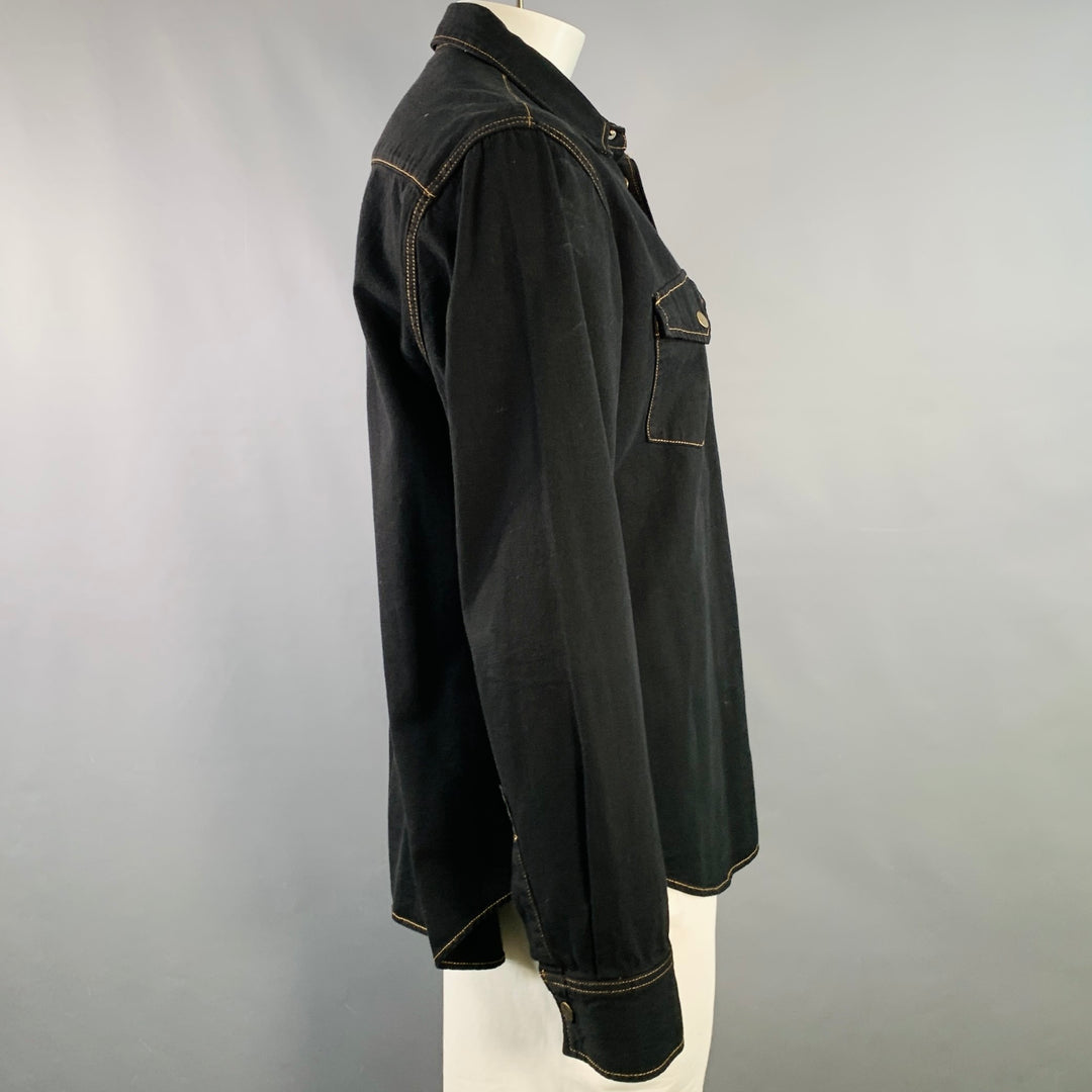 BILLY REID Size XL Shoals Black Contrast Stitch Cotton Snaps Long Sleeve Shirt