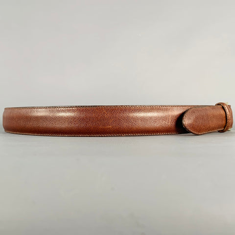 COLE HAAN Size 36 Dark Brown Saffiano Leather Belt