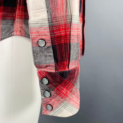 NUMBER (N)INE Size M Red White Plaid Cotton Patch Pockets Long Sleeve Shirt
